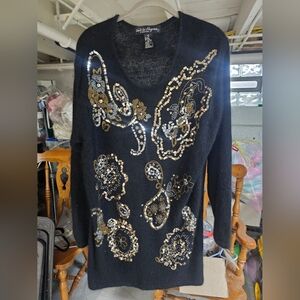 Vintage Work in Progress Silk Angora Rabbit Hair Lambswool Long Sequin Sweater